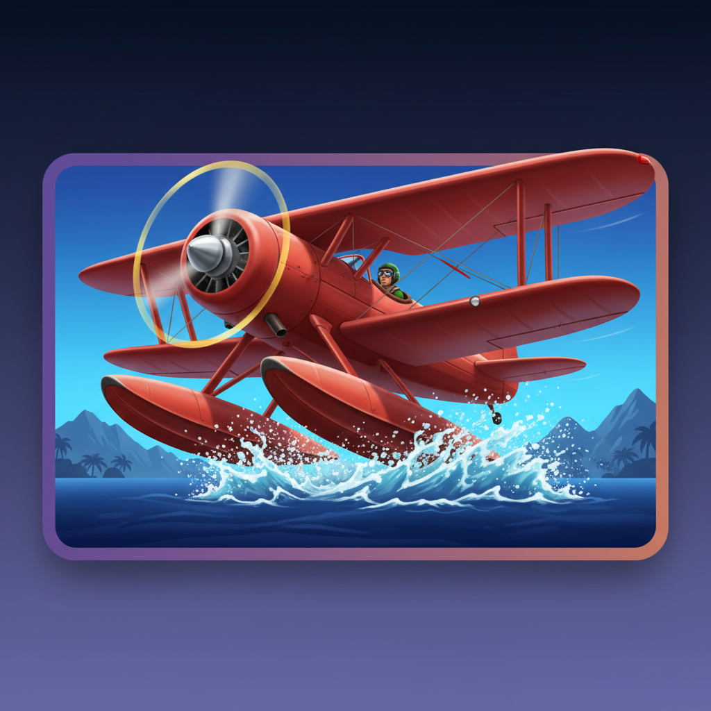 Safe Landing Bonus - red biplane with pontoons attached under wings
