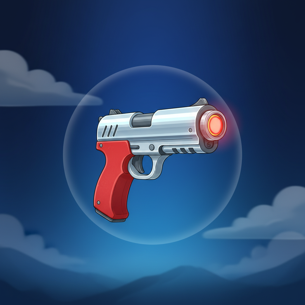Laser Gun booster - futuristic chrome pistol with red grip